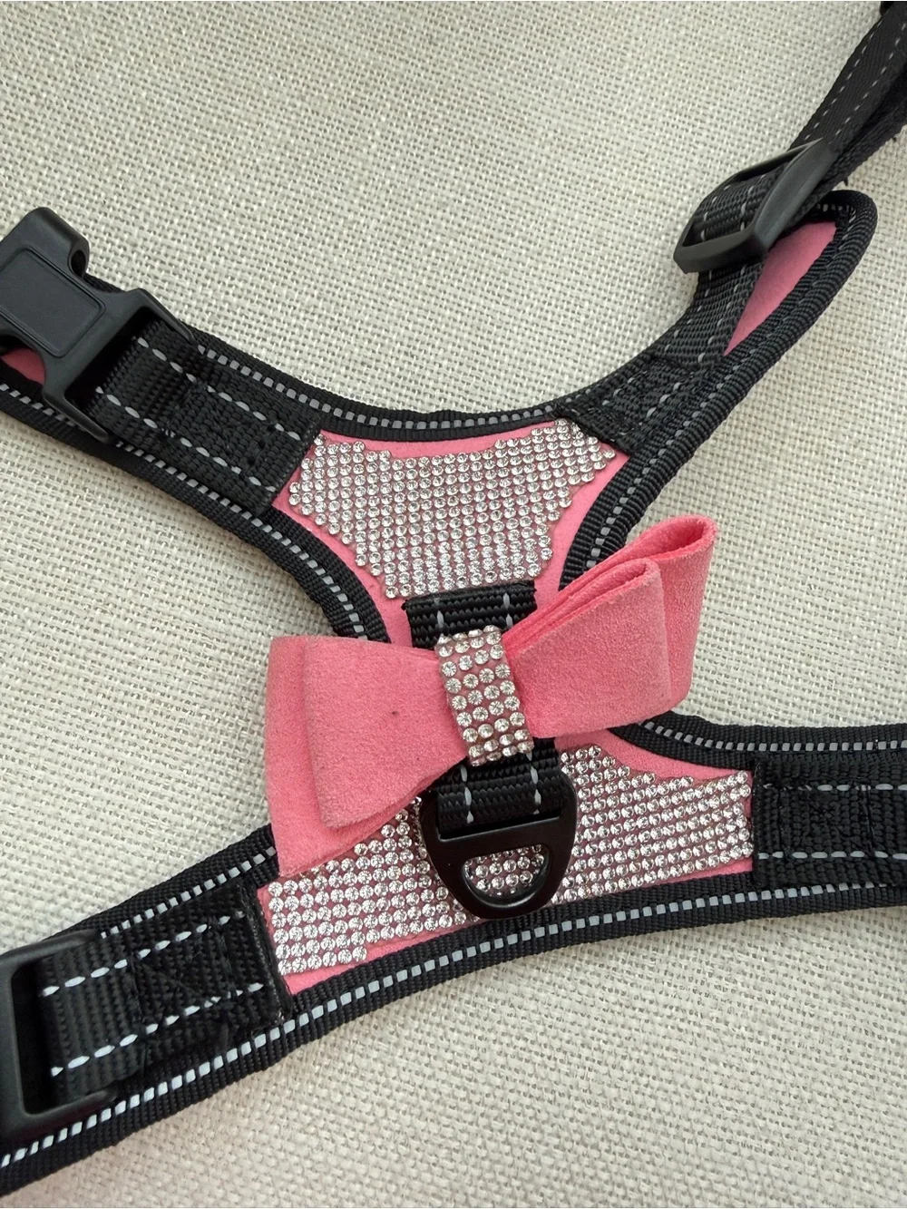 Small Rhinestone Harness Dog Cat Sparkle Crystals Bow Pink